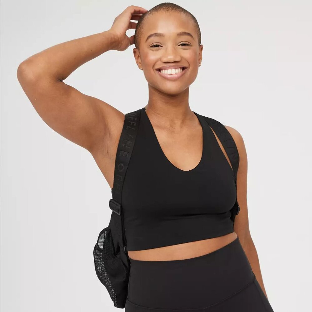 *NWT OFFLINE By Aerie Real Me Racerback Longline Sports Bra Black L